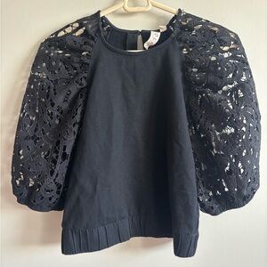 Anthropologie Dolan Puff Black Lace Sleeve Top